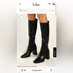 Michella Black Square Toe Knee High Boots